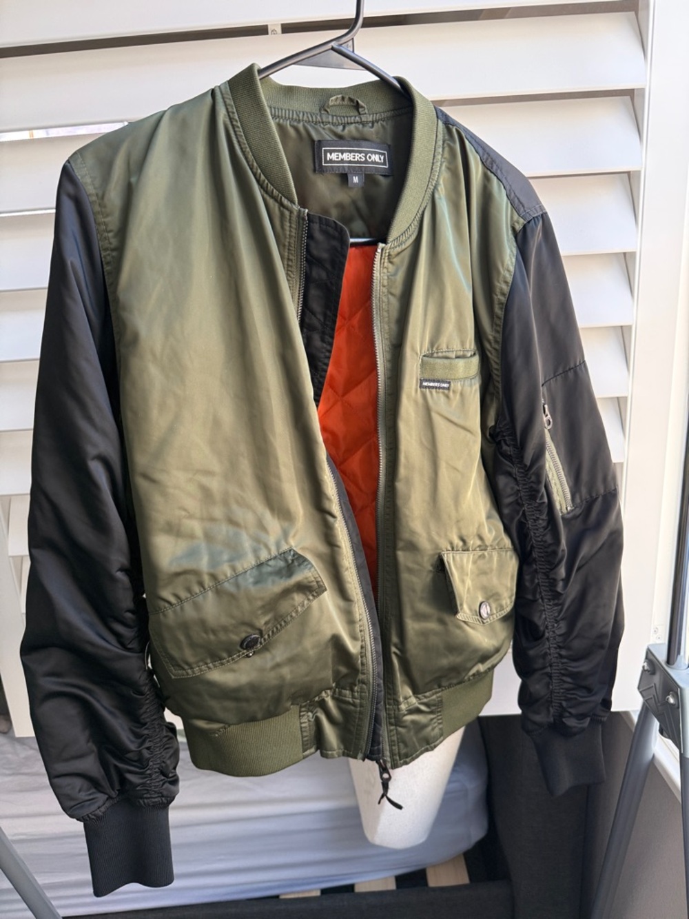 Vintage Members Only Men's Olive & Black Bomber Jacket